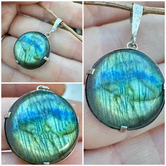 Nice size super flashy genuine labradorite solid sterling handmade pendant $599 - Picture 1 of 16